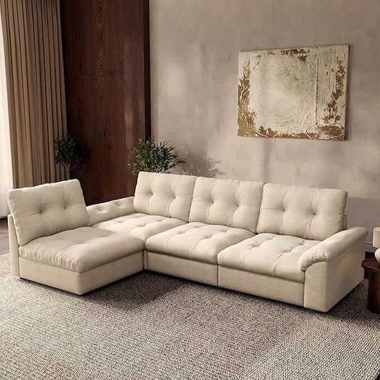Oversized Modular Sectional Sofa with Storage, Modern Deep Seat Cloud Couch for Living Room, L-Shaped Large Sectional Couch, 4 Seater, Beige