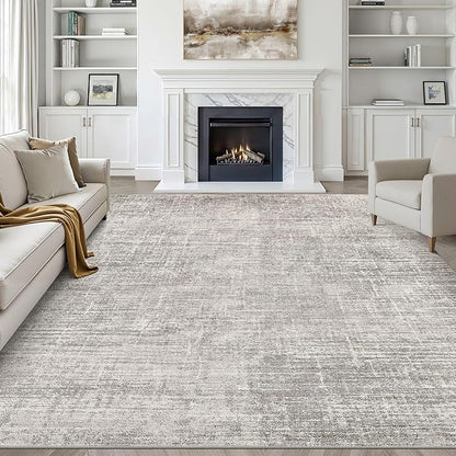 8x10 Area Rugs Living Room: Washable Large Neutral Rug Abstract Soft Modern Stain Resistant Indoor Floor Non-Slip Carpet for Bedroom Nursery Kids Office Playroom Dining Room Under Table- Brown Gray