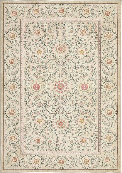 GarveeHome Boho 6x9 Area Rug for Living Room, Floral Vintage Rugs for Bedroom with Soft Low Pile, Non Slip Stain Resistant Botanical Washable Rug 6x9 for Dining Room Camel Carpet for Dorm Office