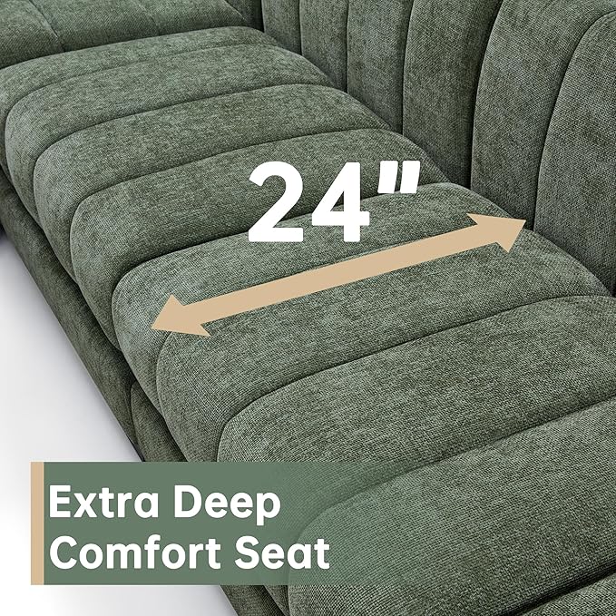 Morden Fort 125'' U-Shaped Modular Sectional Sofa, Deep Seat Chenille Couch for Living Room, Large U Shape Sectional Sofa for Living Room Apartment, High Density Foam, Green