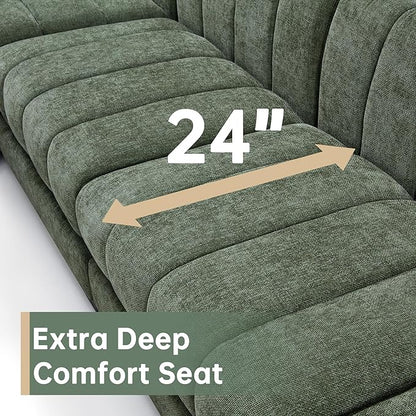 Morden Fort 125'' U-Shaped Modular Sectional Sofa, Deep Seat Chenille Couch for Living Room, Large U Shape Sectional Sofa for Living Room Apartment, High Density Foam, Green