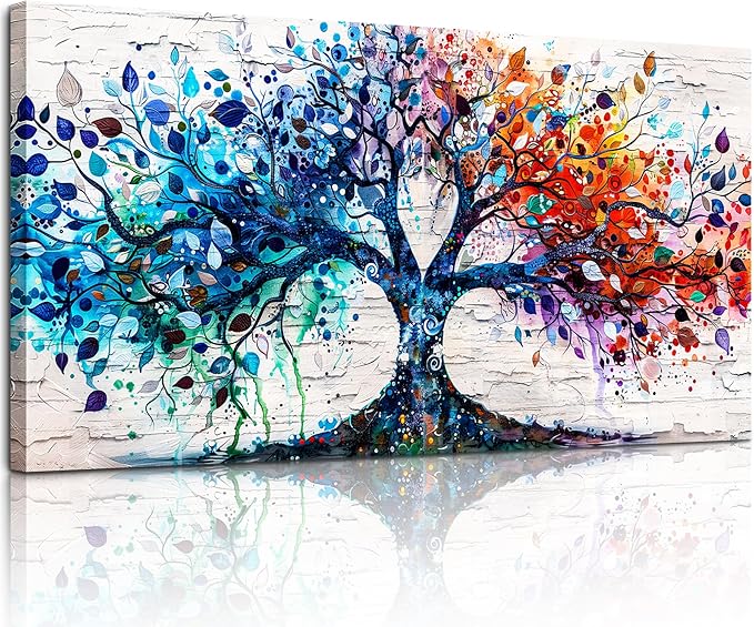 SERIMINO Tree of Life Wall Art, Large Wall Art, Nature Wall Decor, Colorful Tree Painting Prints, Abstract Canvas Art Wall Decor, Modern House Decorations Living Room Bedroom Office Hotel Pictures 20"X40"