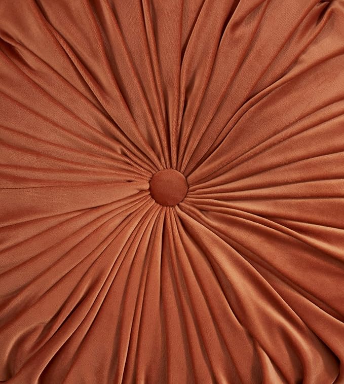 SARO LIFESTYLE Round Velvet Pintucked Poly Filled Throw Pillow