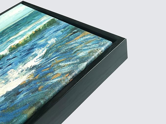 Wieco Art Black Framed Art Seascape at Saintes Maries by Vincent Van Gogh Oil Paintings Reproduction Modern Canvas Prints Sea Pictures on Canvas Wall Art for Living Room Home Deco