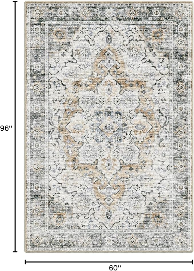 LUMI 5x8 Washable Area Rug for Living Room, Ultra Soft Stain Resistant Carpet with Non Slip Rubber Backing, Non-Shedding Low Pile Rugs for Bedroom, Dining Room, Indoor, Office