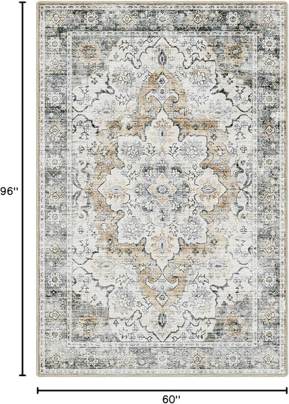 LUMI 5x8 Washable Area Rug for Living Room, Ultra Soft Stain Resistant Carpet with Non Slip Rubber Backing, Non-Shedding Low Pile Rugs for Bedroom, Dining Room, Indoor, Office