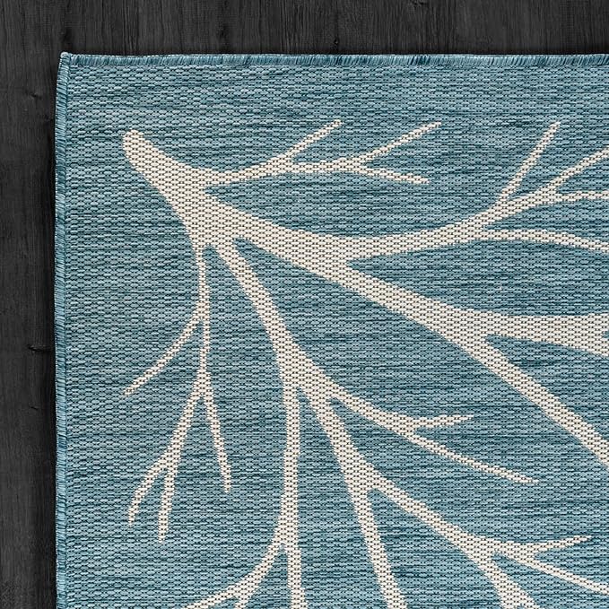 Washable Indoor Outdoor Rug 5x7 Modern Area Rugs Branch Pattern Non Shedding Waterproof Easy Clean Patio Deck Porch Living Room Bedroom Garden RV (5 X 7 Aqua)