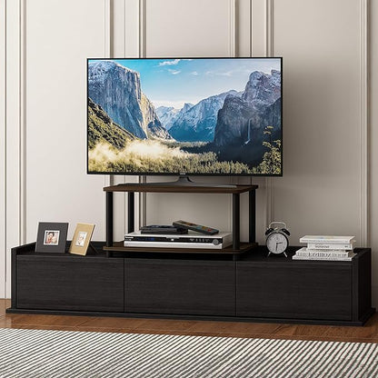 Furinno TURN-N-TUBE TV Riser Stand, 2-Tier Small Elevated No Tools TV Stand with Plastic Poles, Console for TV up to 32 inch, 15.8 x 23.8 x 11, for Living Room, Bedroom, Columbier Walnut