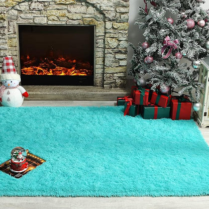 Andecor Soft Fluffy Bedroom Rugs, 4 x 6 Feet Indoor Shaggy Plush Area Rug for Boys Girls Kids Baby College Dorm Living Room Home Decor Floor Carpet, Teal Blue