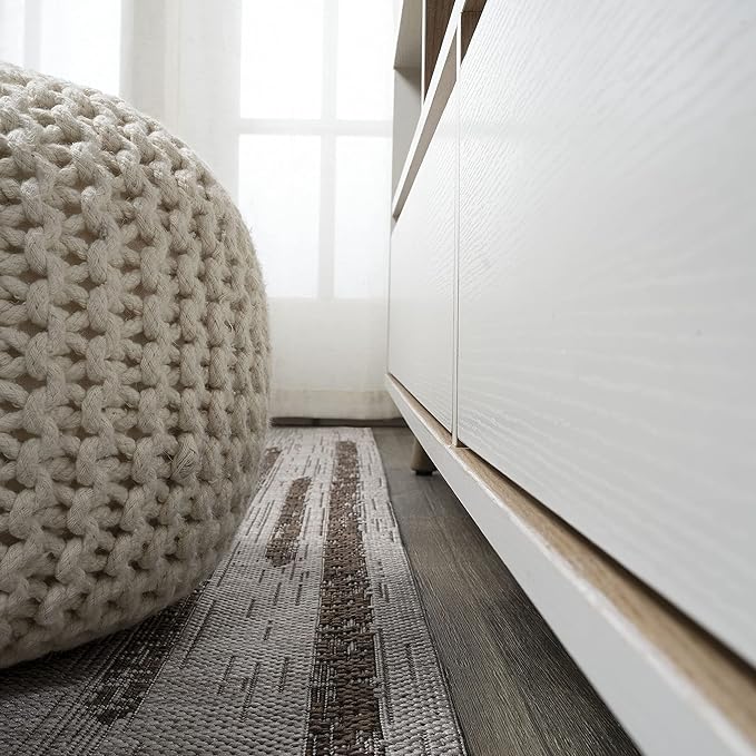 JONATHAN Y Stripe Geometric Indoor Outdoor Runner Rug 2X10 Beige/Brown, Zolak Berber for Backyard, Patio, Porch, Easy-Cleaning, High Traffic, Pet-Friendly, Non-Shedding (SMB124A-210)