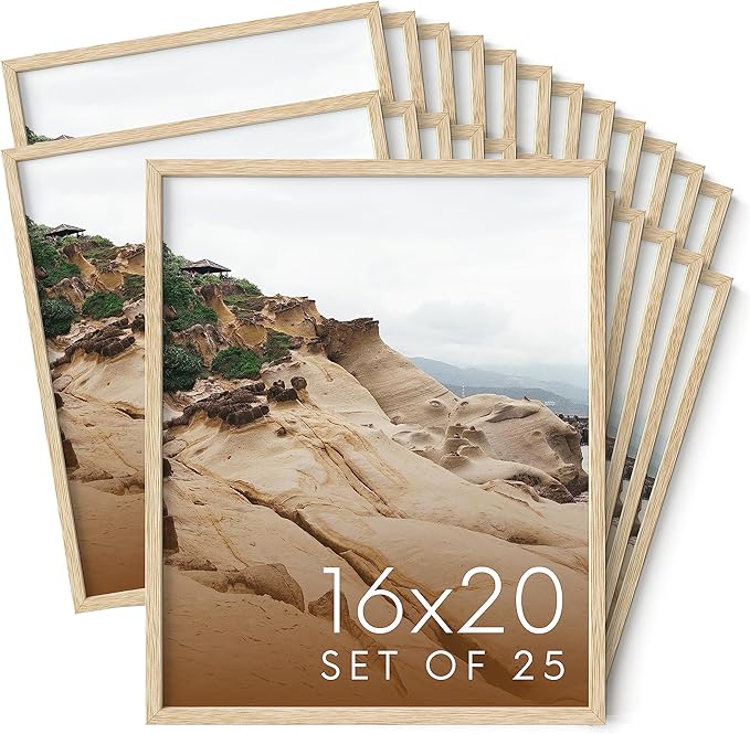Haus and Hues 16x20 Natural Oak Wood Picture Frames Set of 25 - Premium Bulk Picture Frames 16x20 Bundle - Elegant Gallery Wall Frame Set for Posters, Art Display - Ideal for Wall Decor in Home &