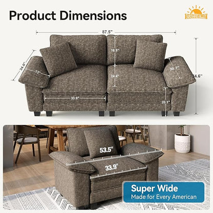 SUNSHINE VALLEY Modular Loveseat Cloud Sofa, 87.5'' Oversized Chenille Sectional Couch with Wider Armrest and Pillow, 2 Seat Upholstered Modern Love Seat for Living Room Bedroom, Smoky Grey