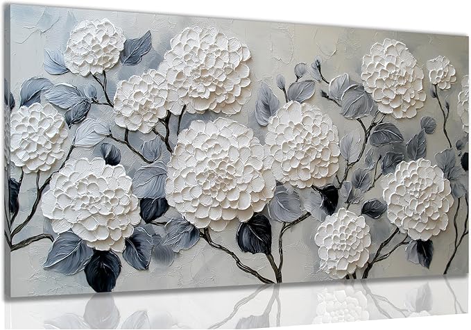Trogonup White Floral Canvas Wall Art for Bedroom Large Botanical Landscape Modern Artwork for Living Room Kitchen Office Canvas Prints 20x40 Inch