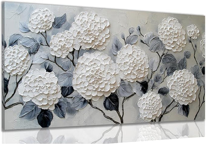Trogonup White Floral Canvas Wall Art for Bedroom Large Botanical Landscape Modern Artwork for Living Room Kitchen Office Canvas Prints 20x40 Inch