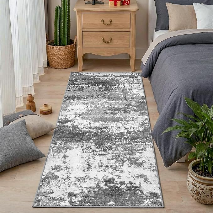 Grey 2x5 Washable Entryway Runner Rug Non Slip for Hallways Kitchen, Bathroom Rug Runners with Rubber Backing 5ft Long Carpet for Laundry Room, Low Pile Stain & Fade Resistant, Abstract Gray