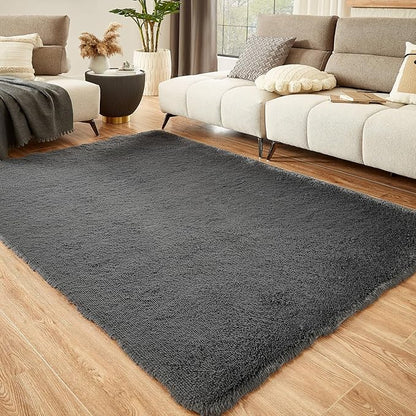 Floralux Bedroom Rugs 6x9, Dark Grey Shag Area Rug, Ultra Soft Fluffy Furry Carpet for Bedroom, Non-Slip Indoor Floor Carpets for Kids Boys Girls Dorm, Nursery, Home Decor Aesthetic