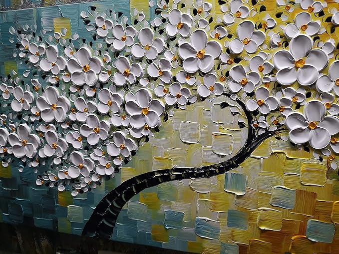 YaSheng Art - Large Canvas Wall Art ,100% Hand Painted Floral Wall Art Oil Painting , 3D Texture White Flower Artwork Paintings, Modern Home Bedroom Living Room Wall Decor ,Abstract Art Painting, Framed Wall Art Pictures 24x60inch
