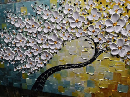 YaSheng Art - Large Canvas Wall Art ,100% Hand Painted Floral Wall Art Oil Painting , 3D Texture White Flower Artwork Paintings, Modern Home Bedroom Living Room Wall Decor ,Abstract Art Painting, Framed Wall Art Pictures 24x60inch