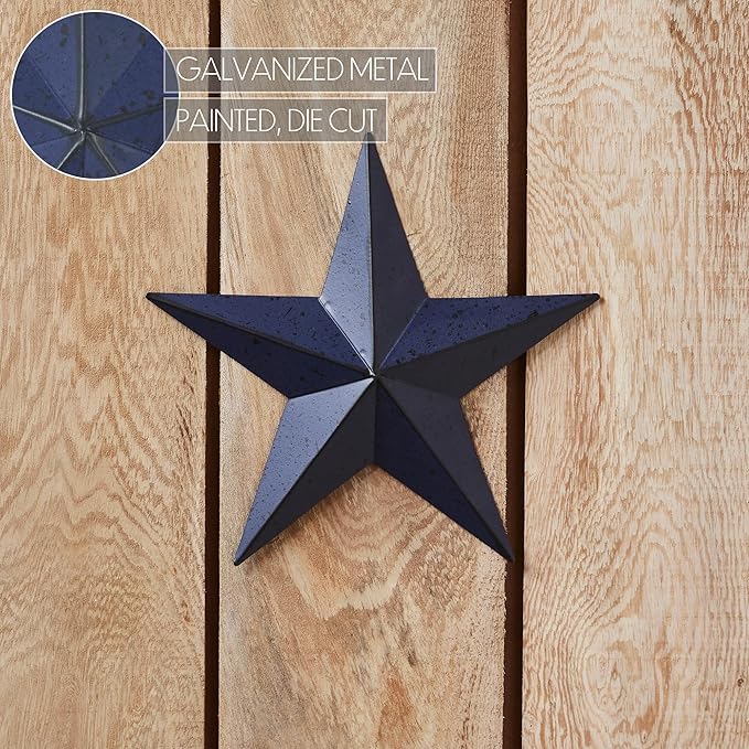VHC Brands Patriotic Faceted Metal Star Navy Wall Hanging 8x8, Independence Day Decor, American Star Design, Distressed Appearance Metal Wall Hanging