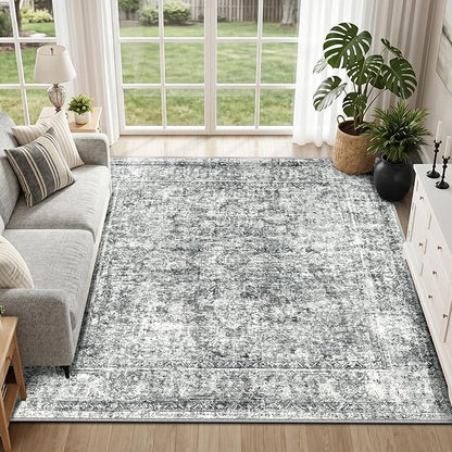 CAPALOCA Machine Washable Rugs Nursery Rug Sq8ft Cute Girl Non Slip Low Pile Water Repellent Soft Print Pattern for Bedroom Indoor Decor Kids Playroom Grey