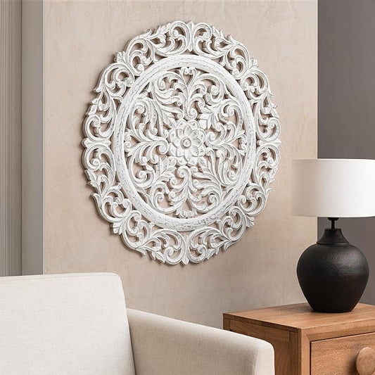 JFY Designs Wall Medallion - Wooden Wall Decor, Hand Carved & Embossed Decorative Wall Sculpture, Boho Farmhouse Wall Art, Perfect for Home, Office or any Living Space