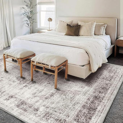CHAMPLANT Washable Area Rug 9'x12' Floral red Boho Design Non-Shedding Easy Care Ideal for High Traffic Areas in Living Room Bedroom Office Coffee Table Kitchen Large Carpet