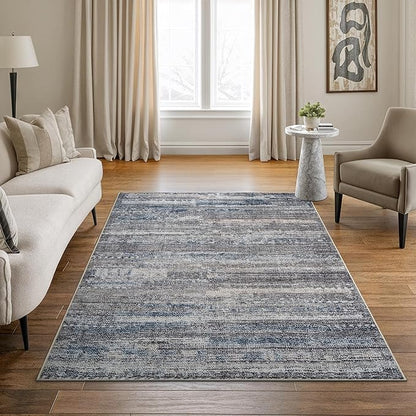 Bloom Rugs Washable Non-Slip 5' x 7' Rug - Gray/Blue/Blush Modern Abstract Area Rug for Living Room, Bedroom, Dining Room, and Kitchen - Exact Size: 5' x 7'