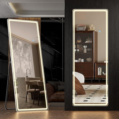 71" x 26" Arched Full Length Mirror with LED Lights, Floor Mirror with Stand, Wall Mirror Full Length, Body Floor Mirror, Wall Mounted Mirror for Bedroom, Dimmable, Tempered Glass