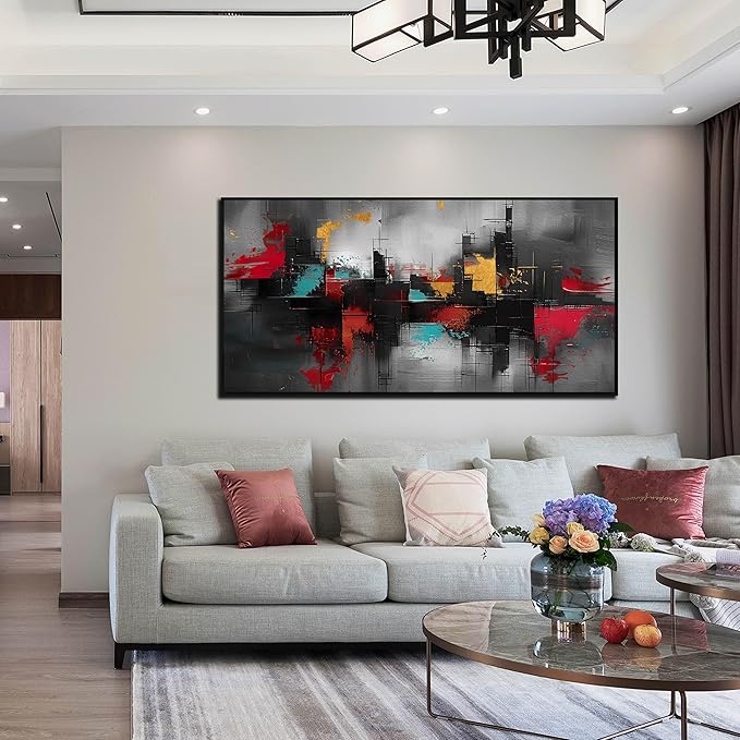 Framed Canvas Wall Art for Living Room Black and Red Abstract Canvas Prints Modern Wall Art Ready to Hang for Bedroom Office Size 30x60 inches