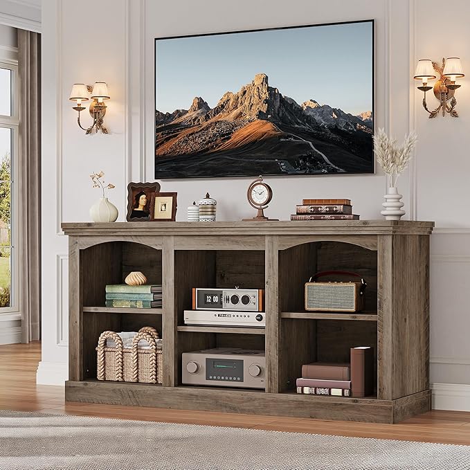YITAHOME Farmhouse TV Stand for 65 Inch TV, Entertainment Center with Adjustable Shelf, Large TV Console Table for Living Room (Washed Grey)