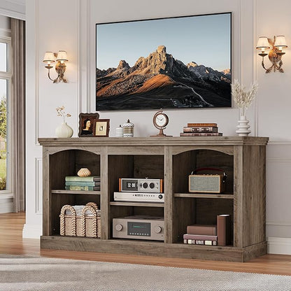 YITAHOME Farmhouse TV Stand for 65 Inch TV, Entertainment Center with Adjustable Shelf, Large TV Console Table for Living Room (Washed Grey)