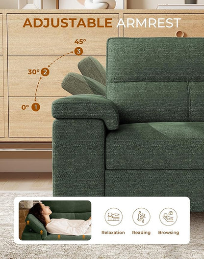 Upvilla 88.97" Modern Sofa Couch for Living Room, Deep Seat Sofas with 8”Cushion, Comfy 2-Seater Chenille Loveseat with Convertible Armrest, Removable Sofa Cover, High Leg (Green)
