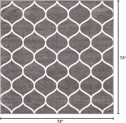 Unique Loom Trellis Frieze Collection Area Rug - Rounded (6' Square, Dark Gray/ Ivory)
