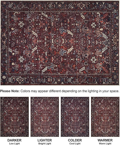 Bloom Rugs Washable Non-Slip 6' x 9' Rug - Burgundy Traditional Bordered Area Rug for Living Room, Bedroom, Dining Room, and Kitchen - Exact Size: 6' x 9'