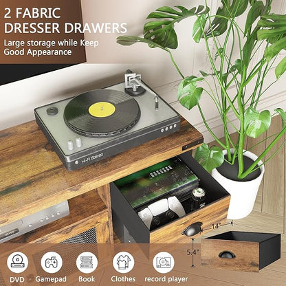 TV Stand for TV up to 55 Inches,Farmhouse Entertainment Center with 2 Drawers & Storage Cabinets, Industrial Media Console Table with Small Speaker Stand for Living Room, Bedroom, Rustic Brown