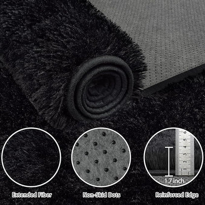 5x7 Area Rug for Living Room:Ultra Soft Fluffy Shag Black Rugs,Large Fuzzy Plush Indoor Non Slip Carpet Washable Rug for Bedroom Kids Nursery Office Dorm Modern Decor(Black 5'x7')
