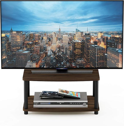 Furinno TURN-N-TUBE TV Riser Stand, 2-Tier Small Elevated No Tools TV Stand with Plastic Poles, Console for TV up to 32 inch, 15.8 x 23.8 x 11, for Living Room, Bedroom, Columbier Walnut