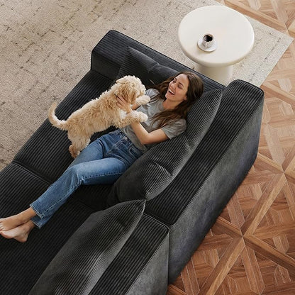 Homkdom L-Shaped Cloud Boneless Couch with Deep Seat, Modular Sectional Sofa with Oversized Chaise, 6 Layouts Combination for Living Room, Apartment, No Assembly (Black, Left Facing Chaise)