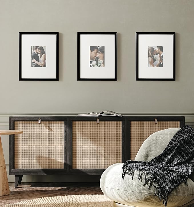 Kate and Laurel Adlynn Rectangle Picture Frame Set of 3; 11 x 14 matted to 5 x 7; Black; Modern Three-Piece Frame Set for Gallery Wall Frame Set in Living Room Wall Decor