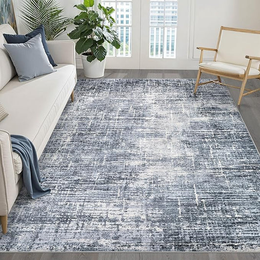 5x7 Area Rugs Living Room: Washable Large Neutral Navy Rug Abstract Soft Modern Stain Resistant Indoor Floor Non-Slip Carpet for Bedroom Nursery Kids Office Playroom Dining Room Under Table Home