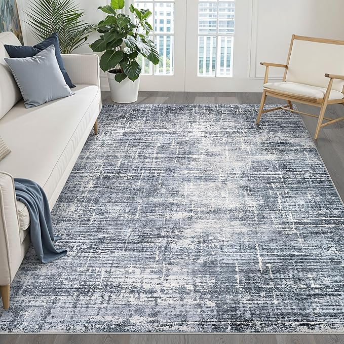 6x9 Area Rugs Living Room: Washable Large Neutral Navy Rug Abstract Soft Modern Stain Resistant Indoor Floor Non-Slip Carpet for Bedroom Nursery Kids Office Playroom Dining Room Under Table Home