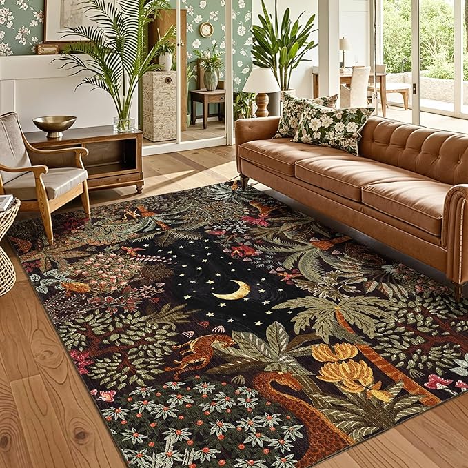 GarveeHome Area Rugs 8x10 for Living Room, Jungle Animal Large Washable Rug Soft Non Slip Backing Floor Mat Carpet Indoor Thin Accent Rug for Bedroom Dining Room Playroom Nursery Home Decor