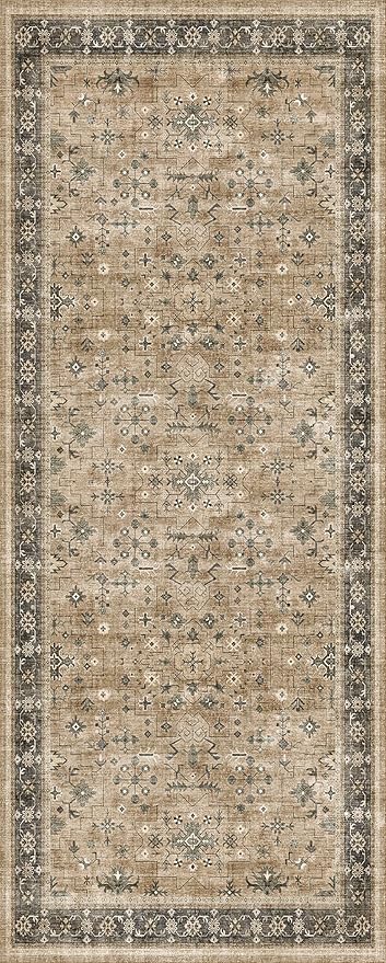 Soft Taupe 2x5 Indoor Entryway Floor Mat, Small Runner Rug for Mudroom Kitchen and Bathroom, Non-Slip Low-Pile Washable Stain Resistant, Vintage Natural Earthy Décor