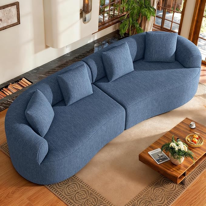 110” Modern Curved Sofa,Oversized Couch for Living Room,Cloud Couch with Boneless Couchs,Modular Sectional Sofa with Deep Seat,No Assembly Required,Dark Blue
