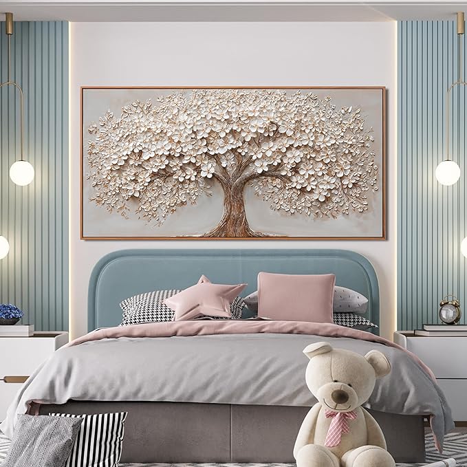 Canvas Wall Art Decor Prints Oversized Wall Art Pictures for Living Room Tree of Life Wall Art Decor Canvas Art Wall Decor Modern Large White Wall Art Prints Framed Artwork for Walls Bedroom Office Decor 29" X 58"
