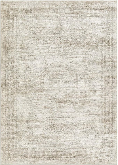 EIEIHOUSE Washable Area Rugs for Living Room -10x12 Neutral Vintage Distressed Floral Farmhouse Boho Large Soft Floor Rug Indoor Non Slip Carpet for Living Room Bedroom Dining Room Office - Beige