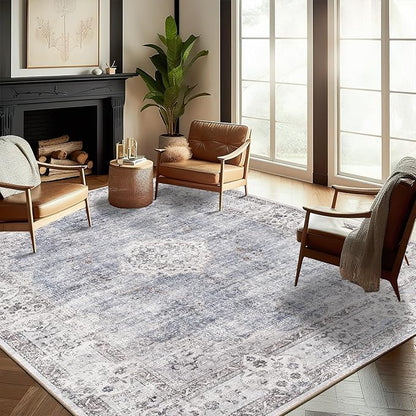 CHAMPLANT Washable Area Rug 8'x10' Retro Boho Design Non-Shedding Non-Slip Easy Care Ideal for High Traffic Areas in Living Room Bedroom Office Coffee Table Kitchen Large Carpet