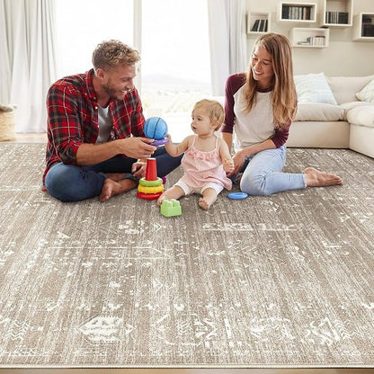 Area Rug for Living Room - 9x12 Soft Washable Oriental Vintage Floral Distressed Large Carpet - Fade Stain Resistant Non Slip Rugs for Bedroom Dining Room Nursery Dorm Office Home Decor - Camel