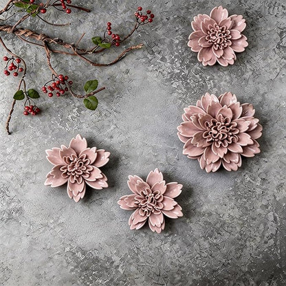 CEUYGT Ceramic Flowers 3D Wall Art Decor Handmade 3D Wall Art Hanging Sculpture for Living Room Bedroom Pink Peony 3.54"
