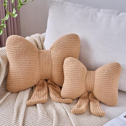 Bow Pillow, Decorative Throw Pillows with Soft Plush, Bow Throw Pillow for Couch Bed, Home Decor Bow Shaped Pillow for Bedroom Living Room (Khaki, 12 Inches)